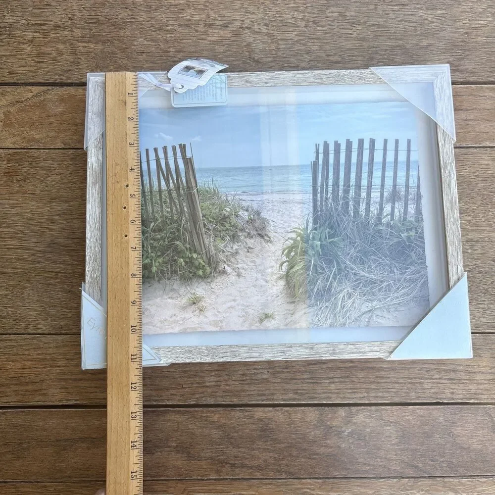 Beach landscape wall decor photograph with frame new with tags